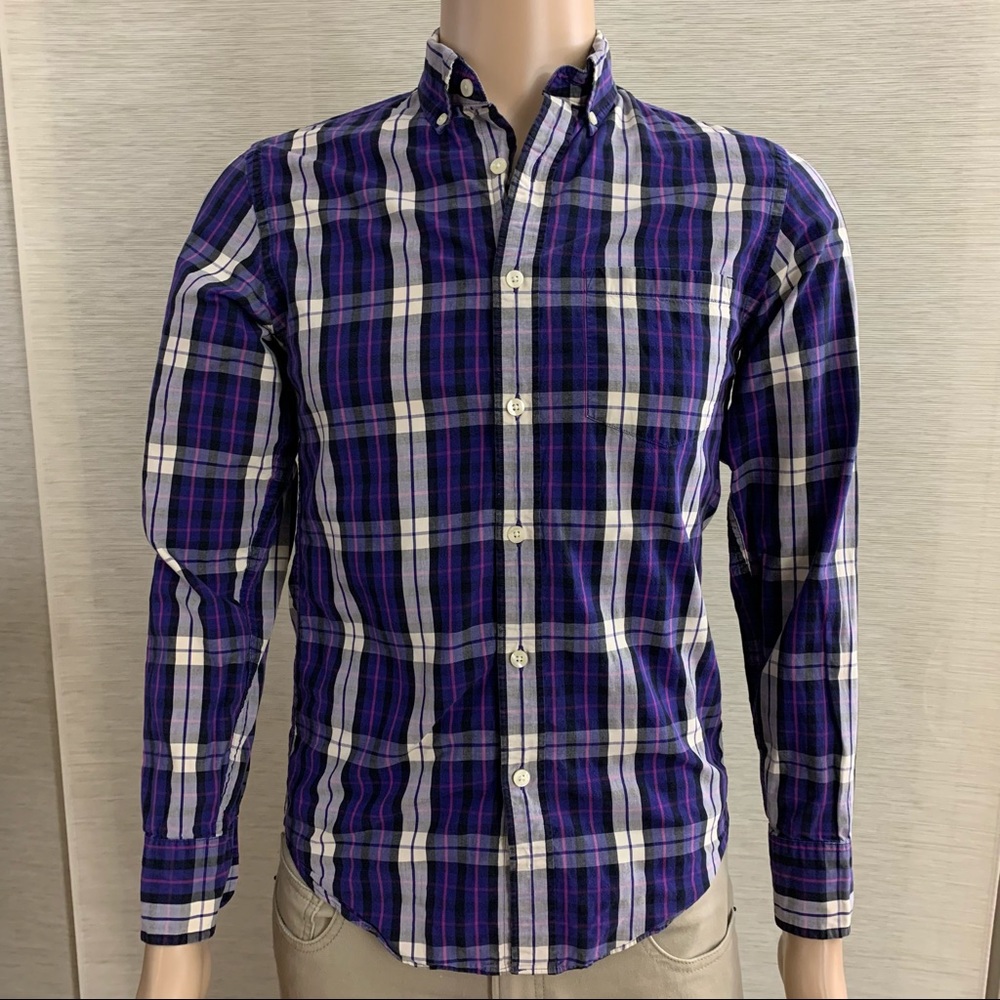 J Crew XS Long Sleeve Button Down Shirt - purple / blue tartan plaid